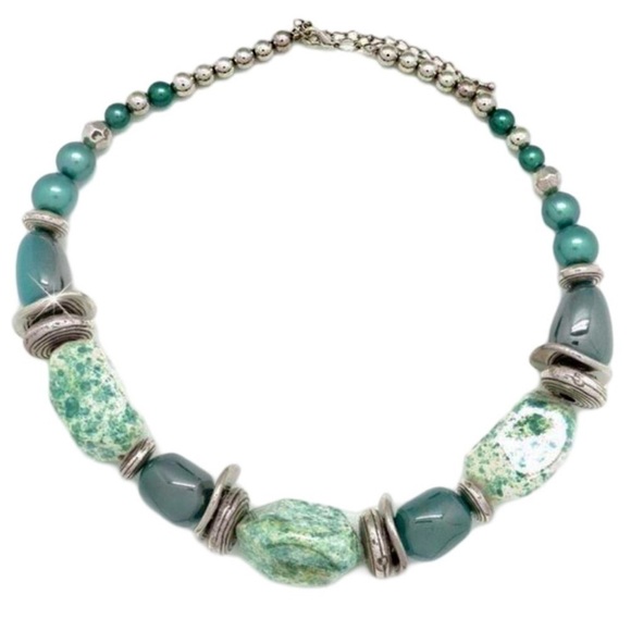 ANTHROPOLOGIE • Turquoise Chunky Necklace Timelessly Tantalizing Beads Statement - Picture 3 of 6